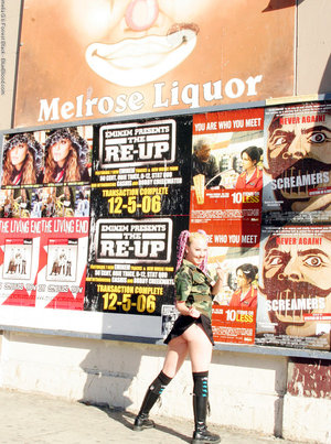 Brunette teen Eniko rips open pantyhose for public sex in the bushes